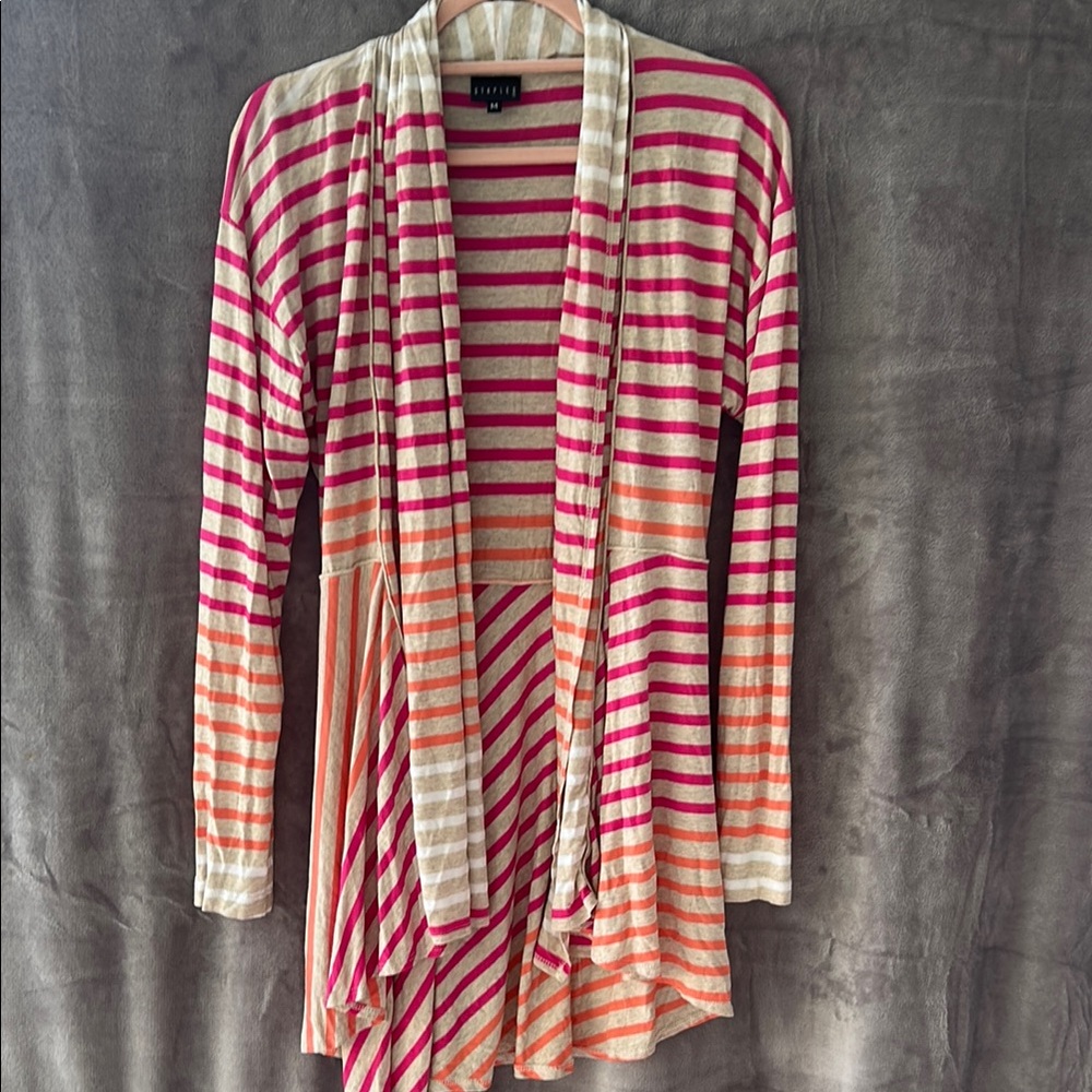 Pink and Orange Stripe Cardigan Sweater